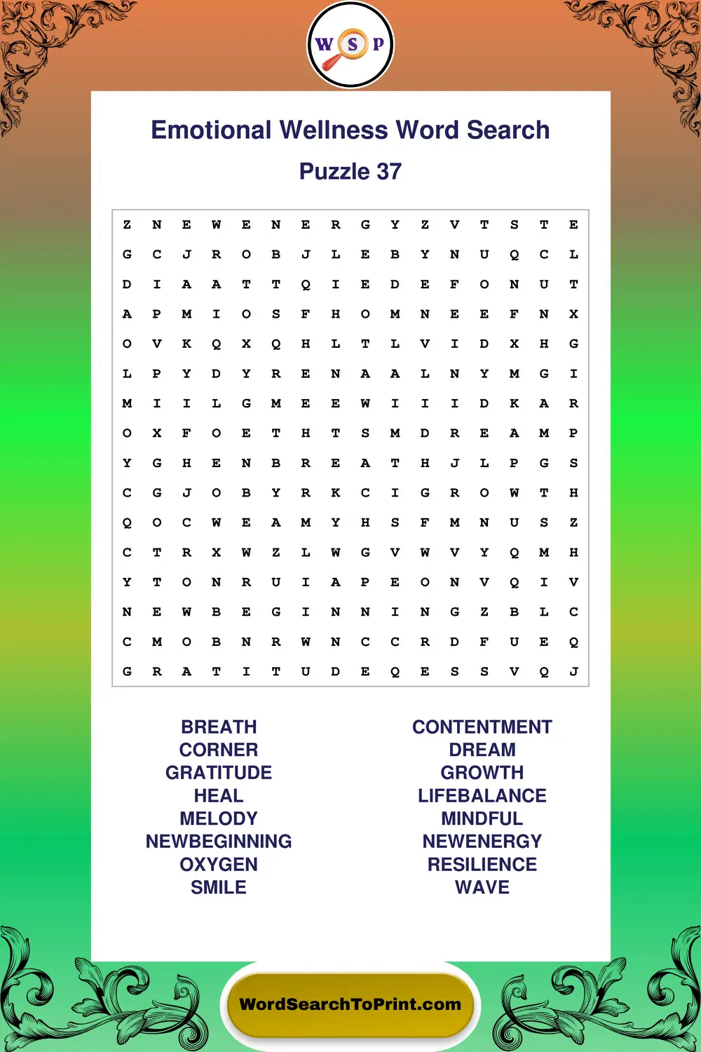 Emotional Wellness Word Search Puzzle 37