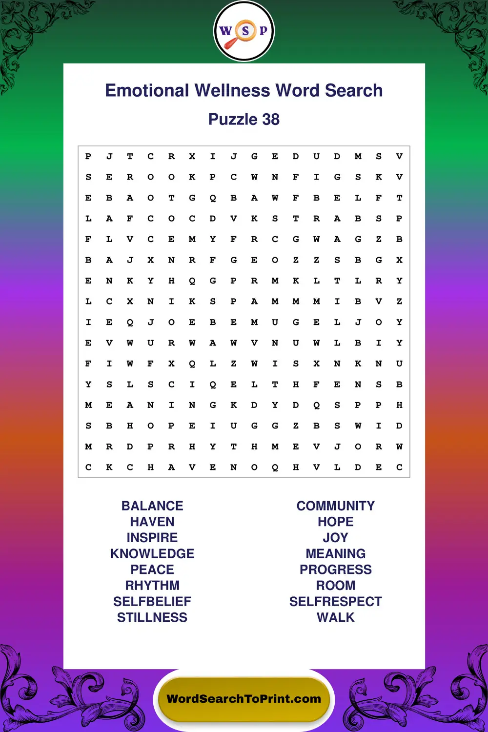Emotional Wellness Word Search Puzzle 38