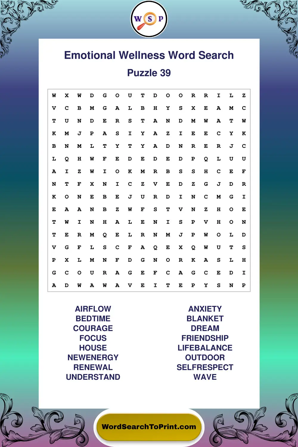 Emotional Wellness Word Search Puzzle 39