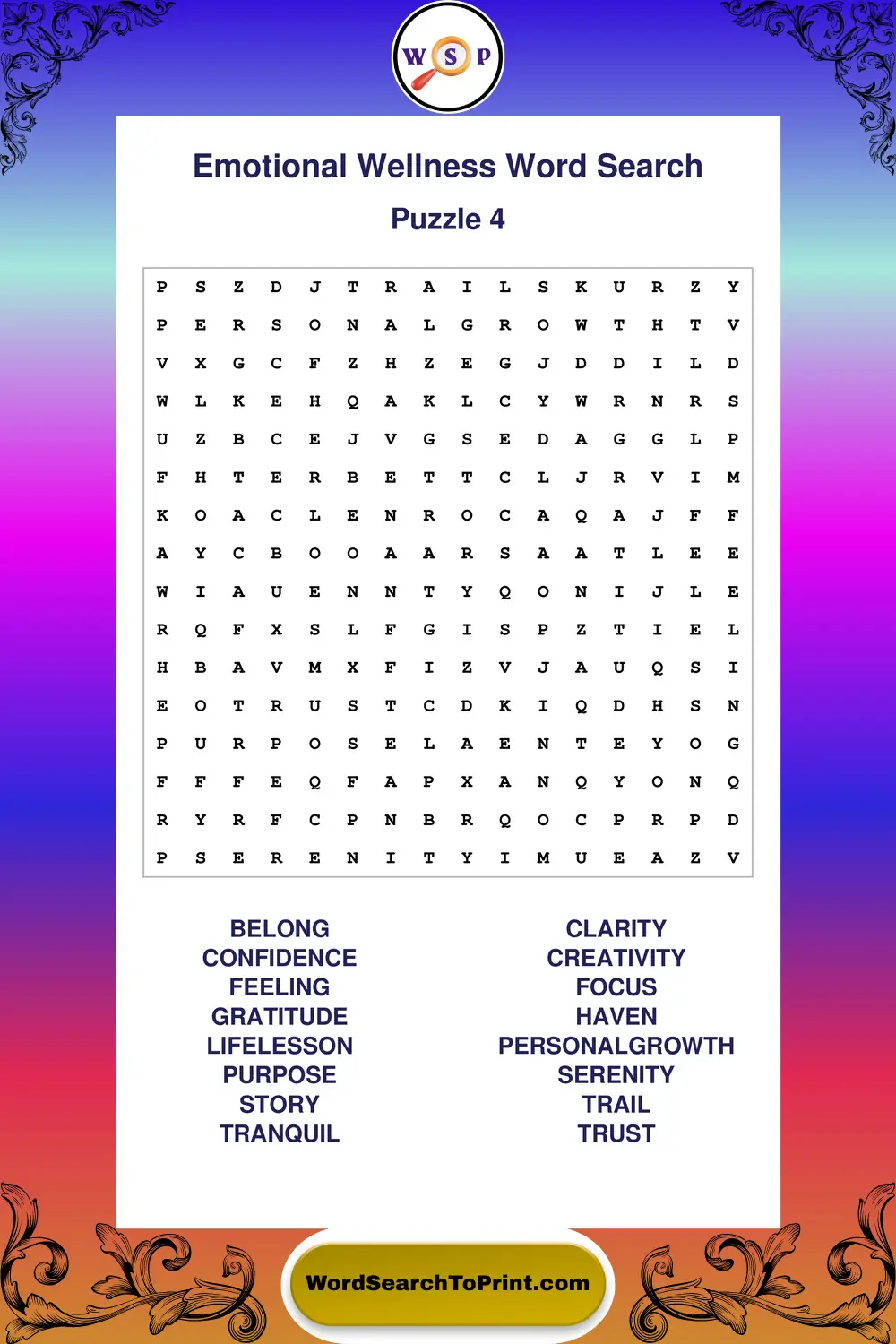 Emotional Wellness Word Search Puzzle 4