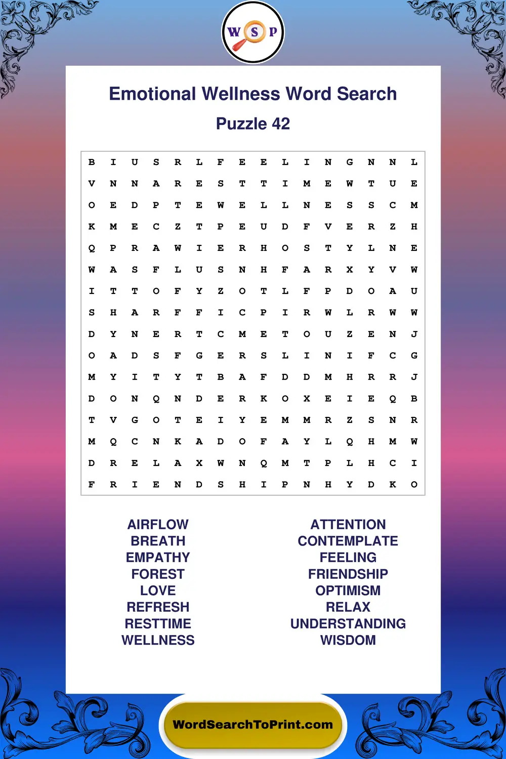Emotional Wellness Word Search Puzzle 42