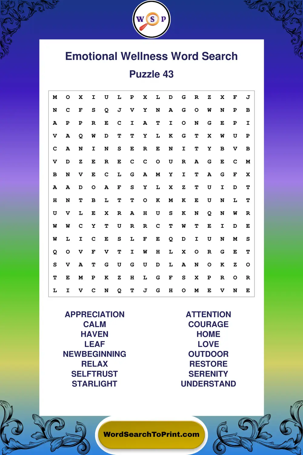 Emotional Wellness Word Search Puzzle 43