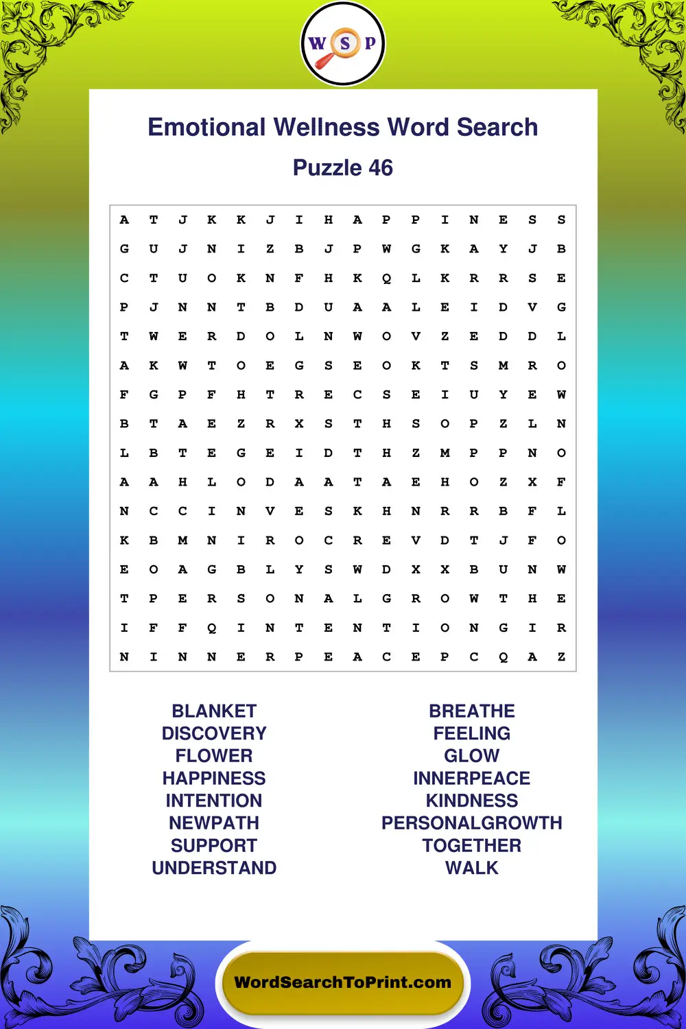 Emotional Wellness Word Search Puzzle 46