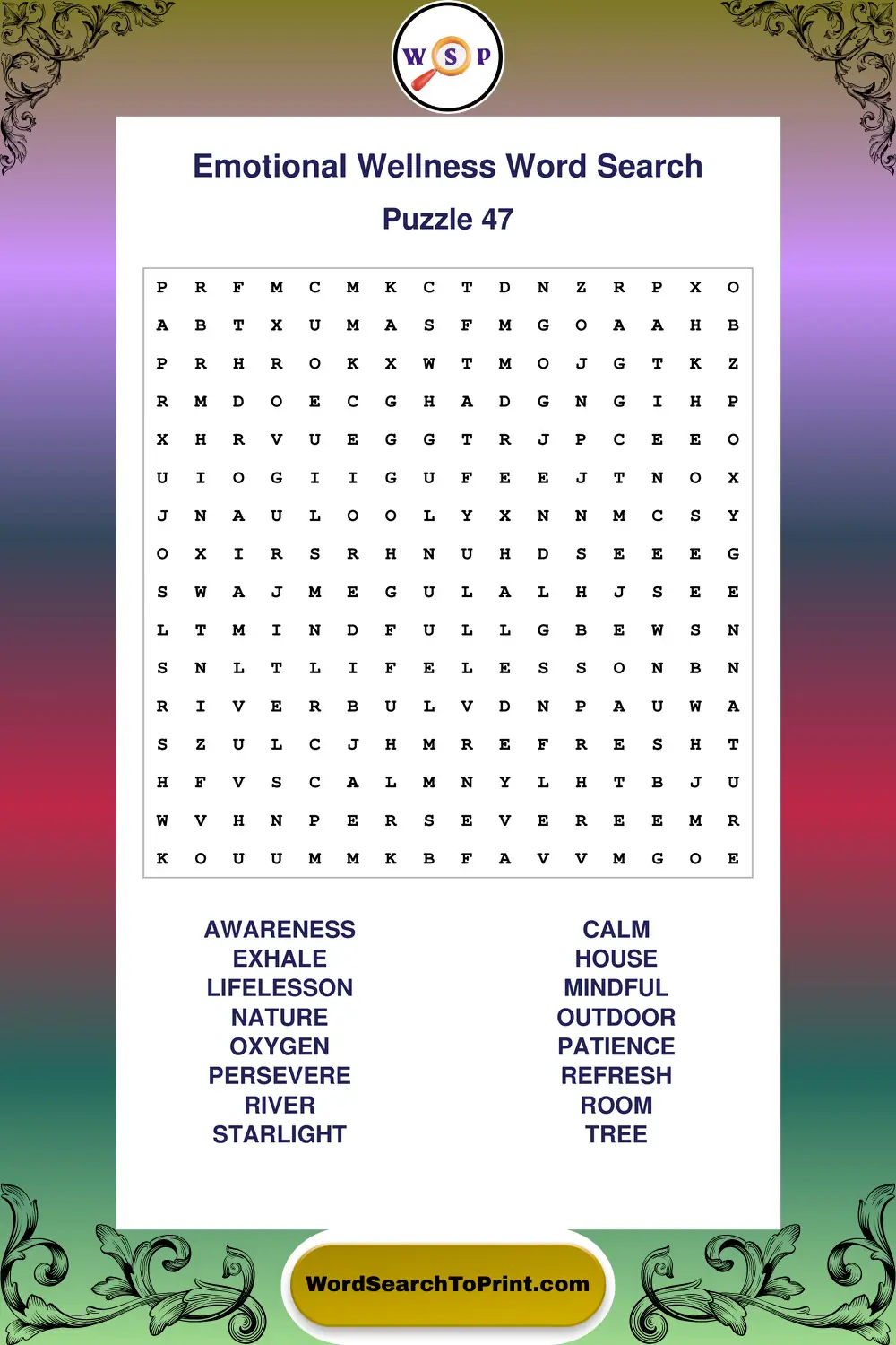 Emotional Wellness Word Search Puzzle 47
