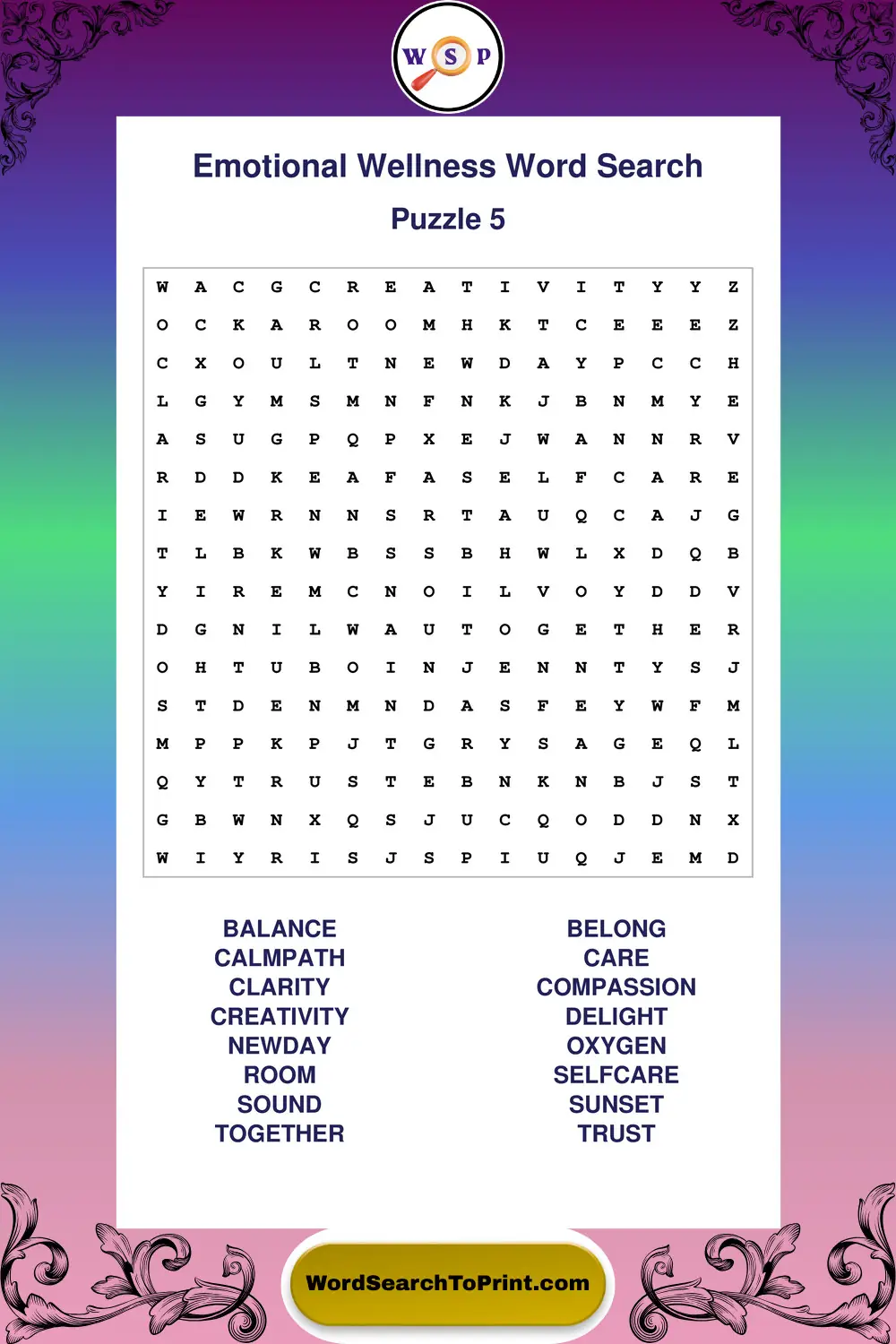 Emotional Wellness Word Search Puzzle 5