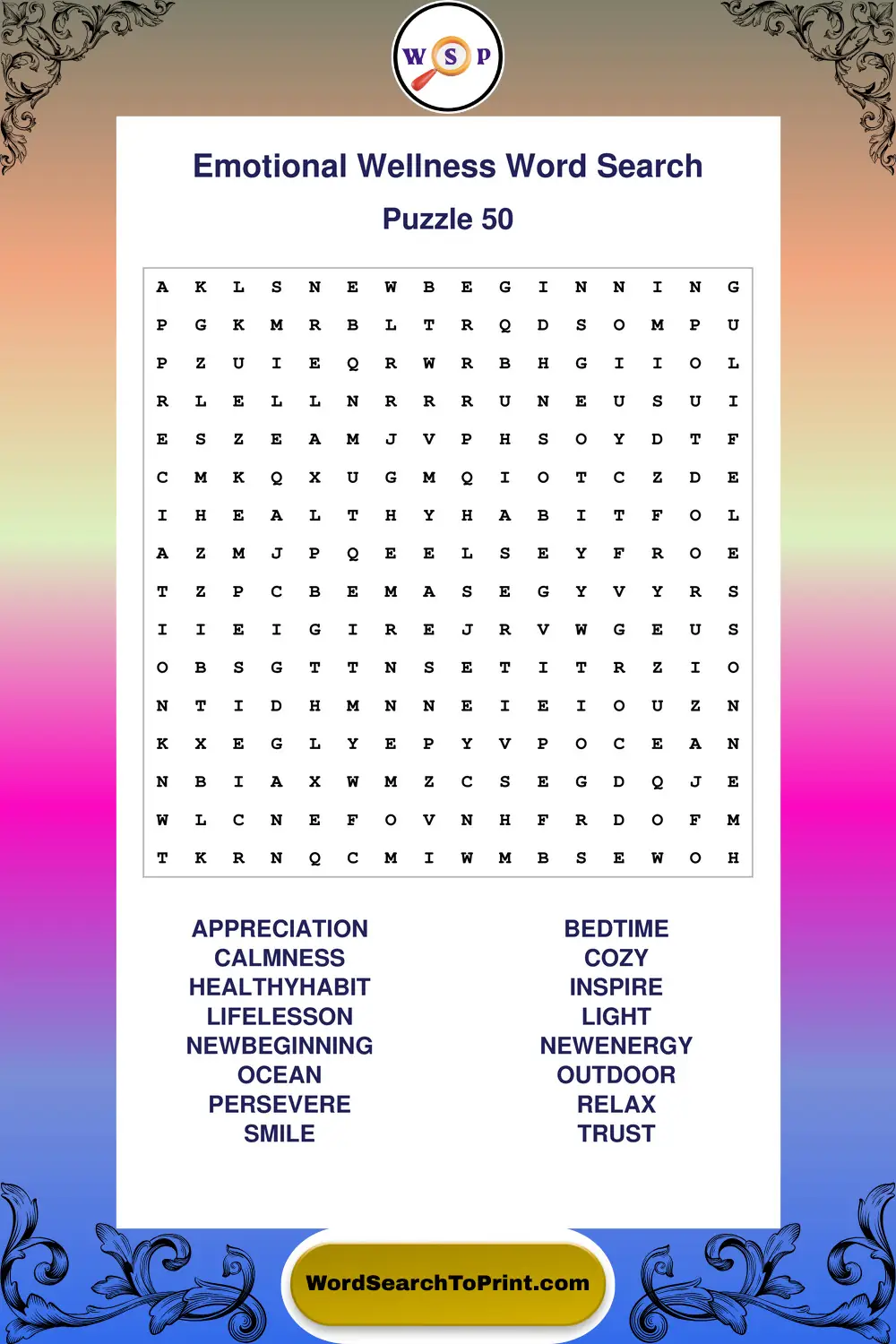 Emotional Wellness Word Search Puzzle 50