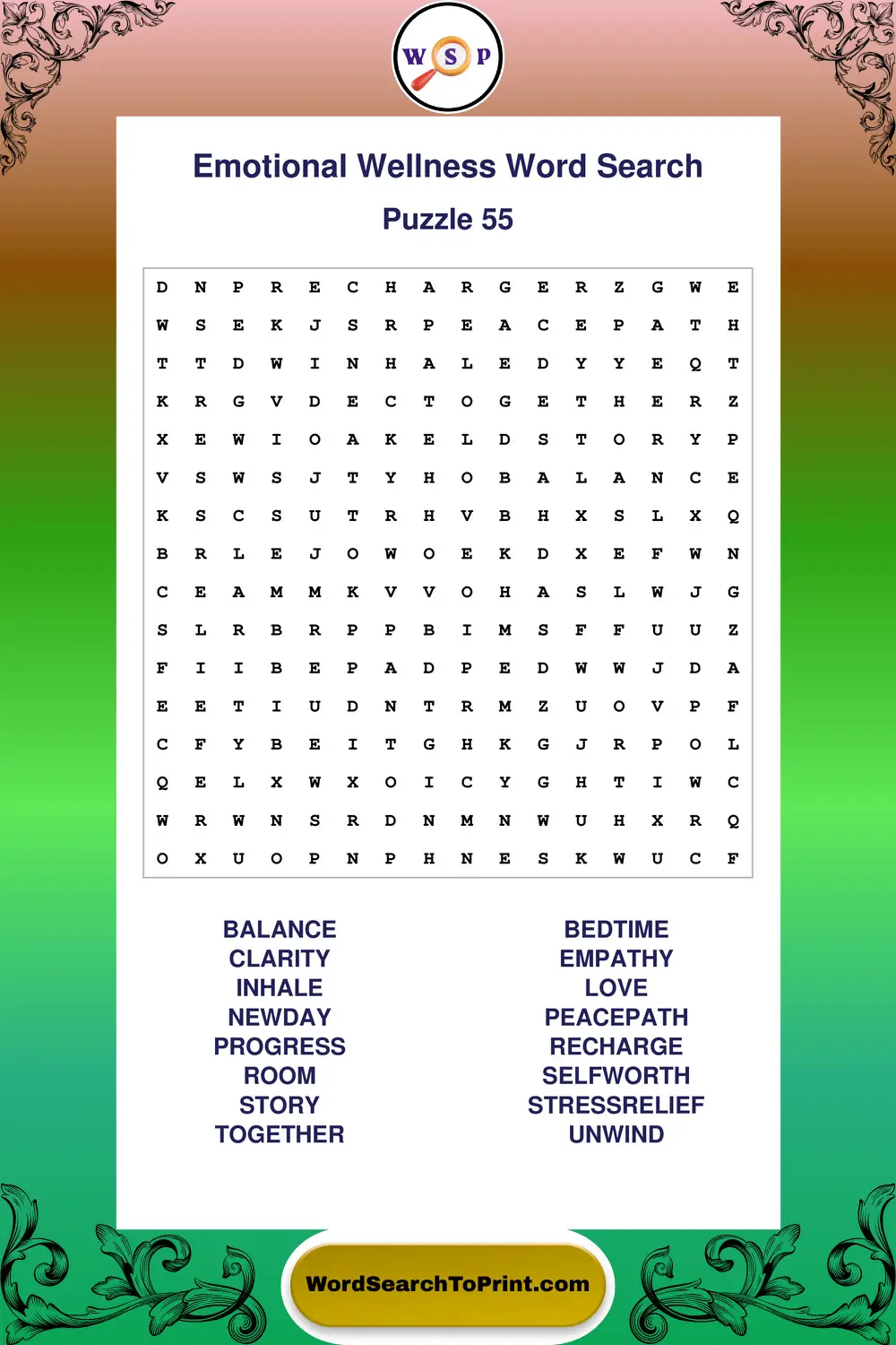 Emotional Wellness Word Search Puzzle 55