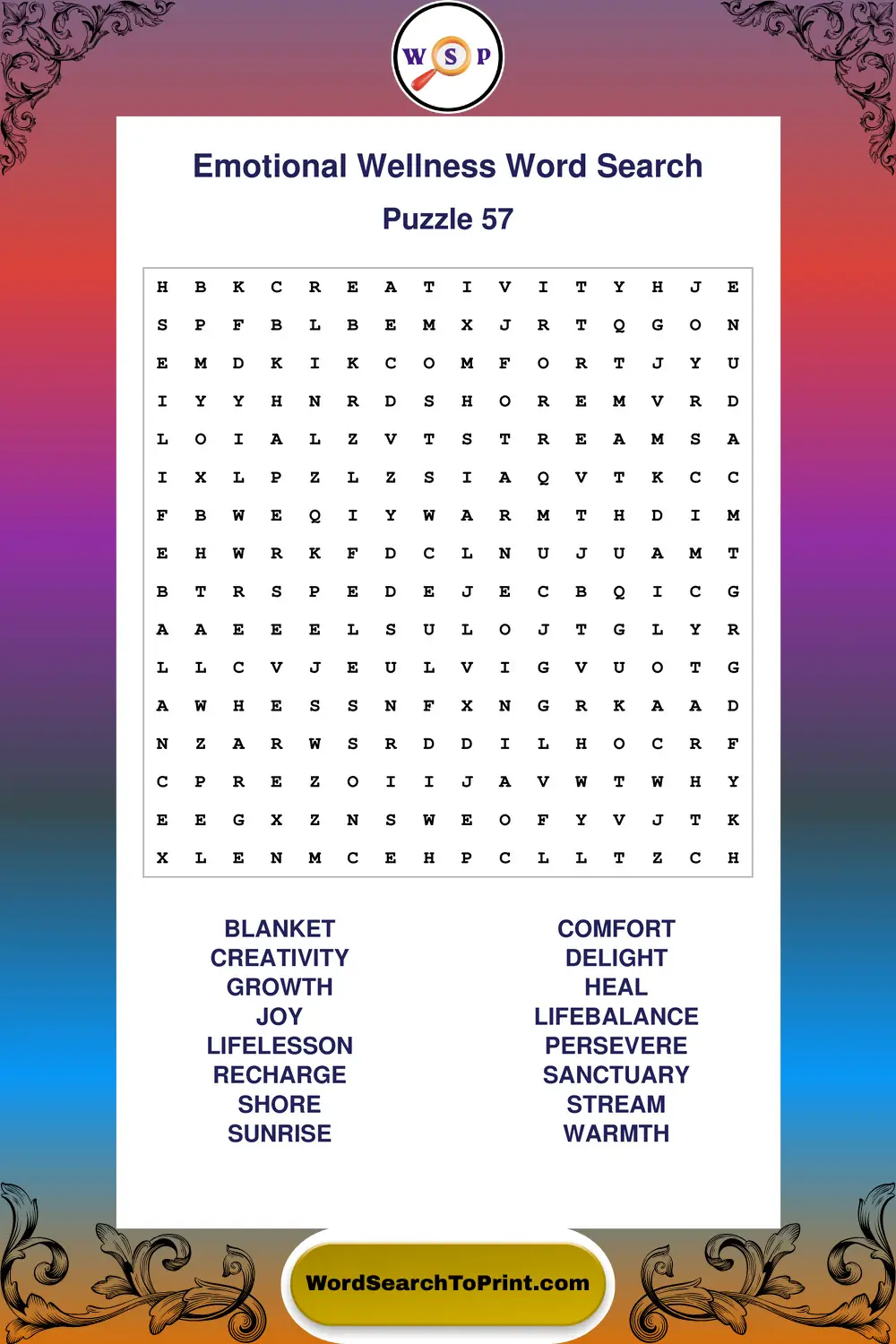 Emotional Wellness Word Search Puzzle 57