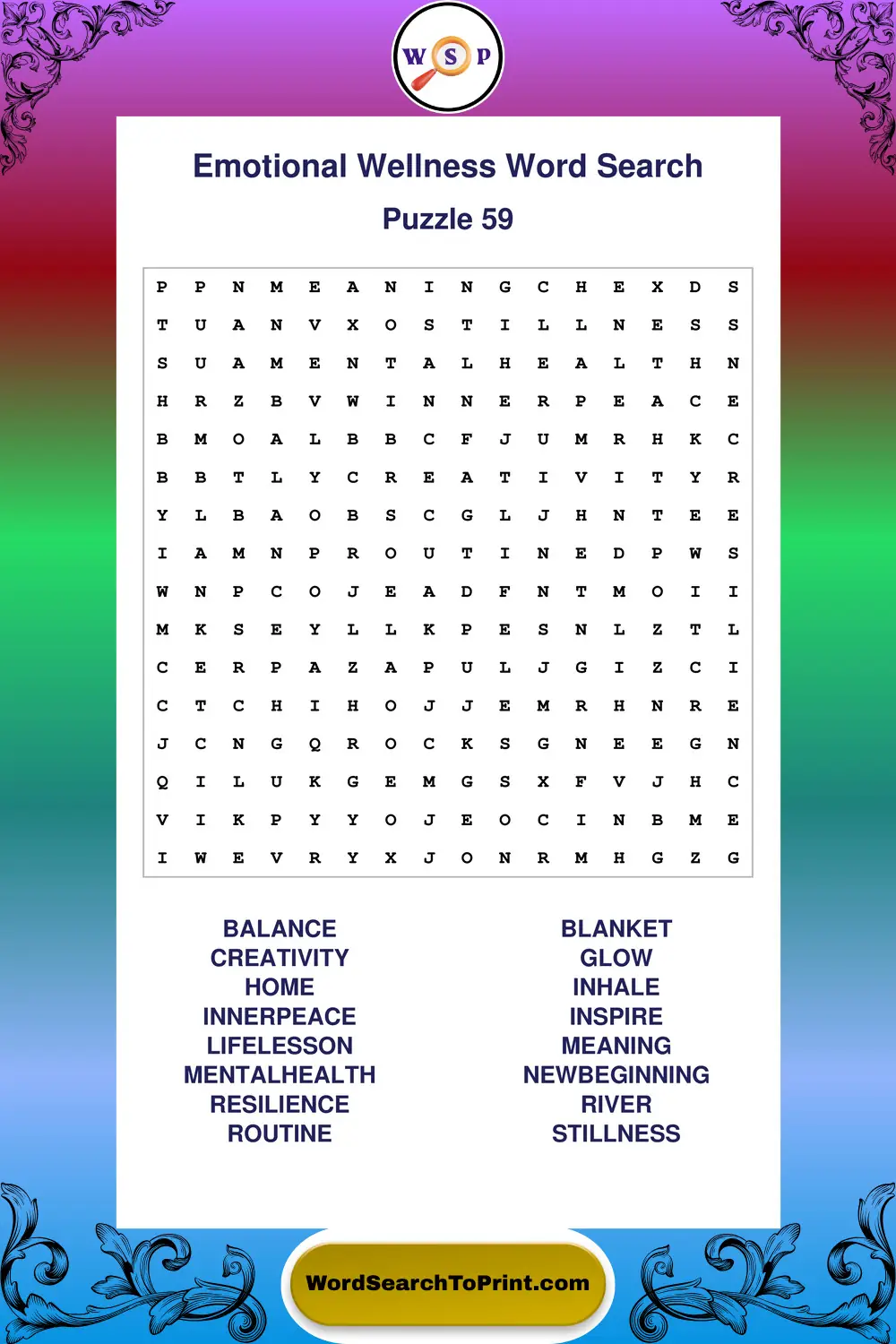 Emotional Wellness Word Search Puzzle 59