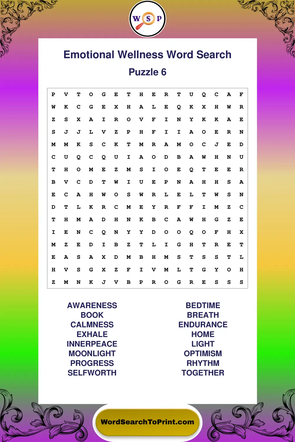 Emotional Wellness Word Search Puzzle 6