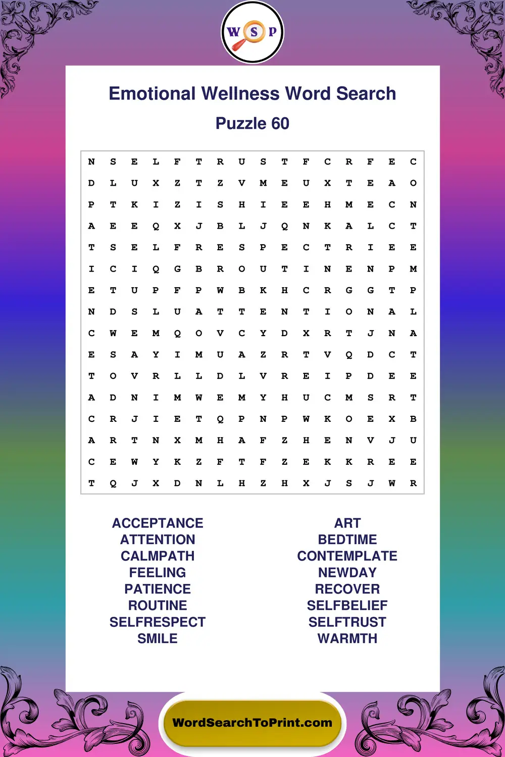 Emotional Wellness Word Search Puzzle 60