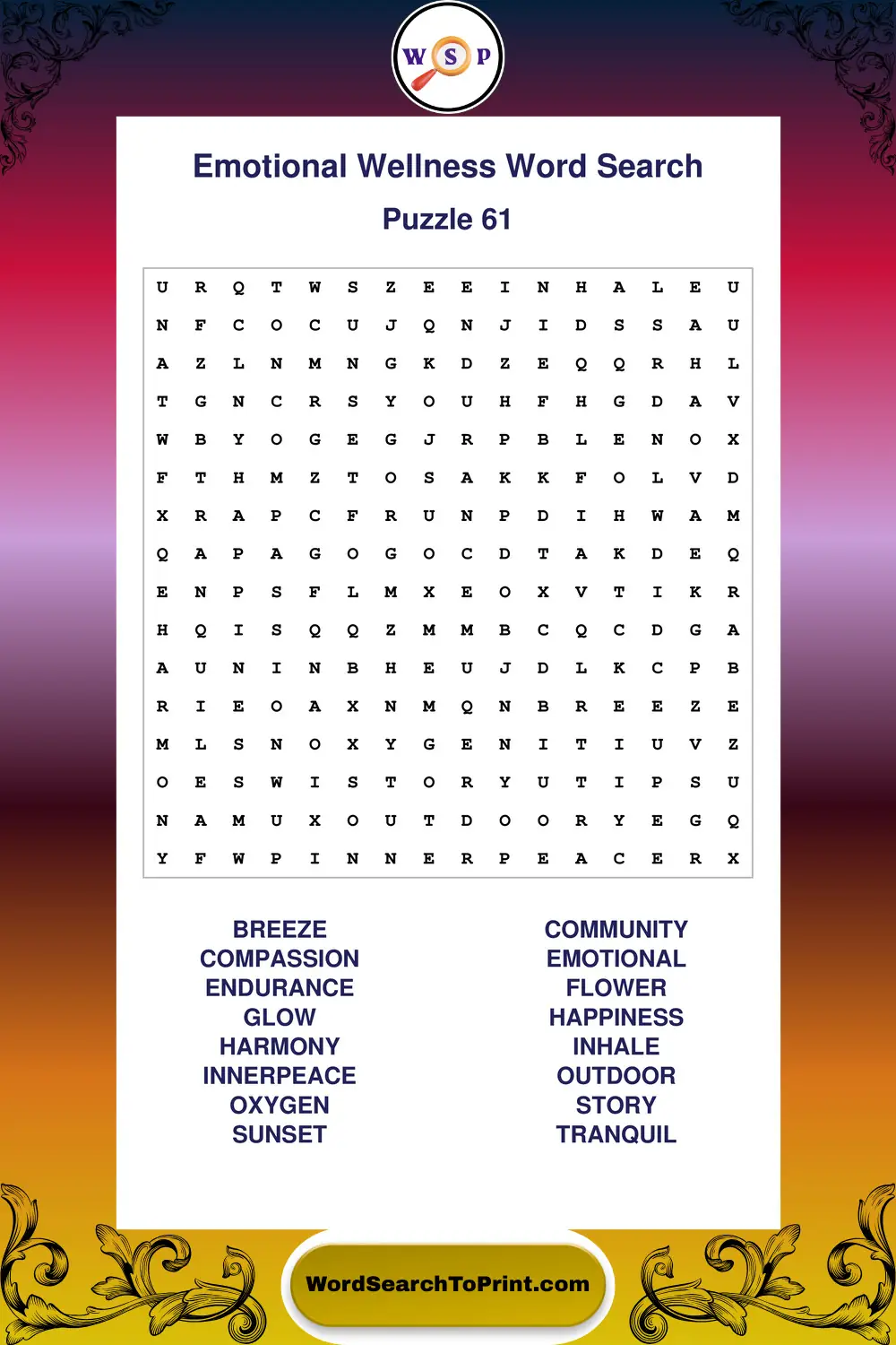 Emotional Wellness Word Search Puzzle 61