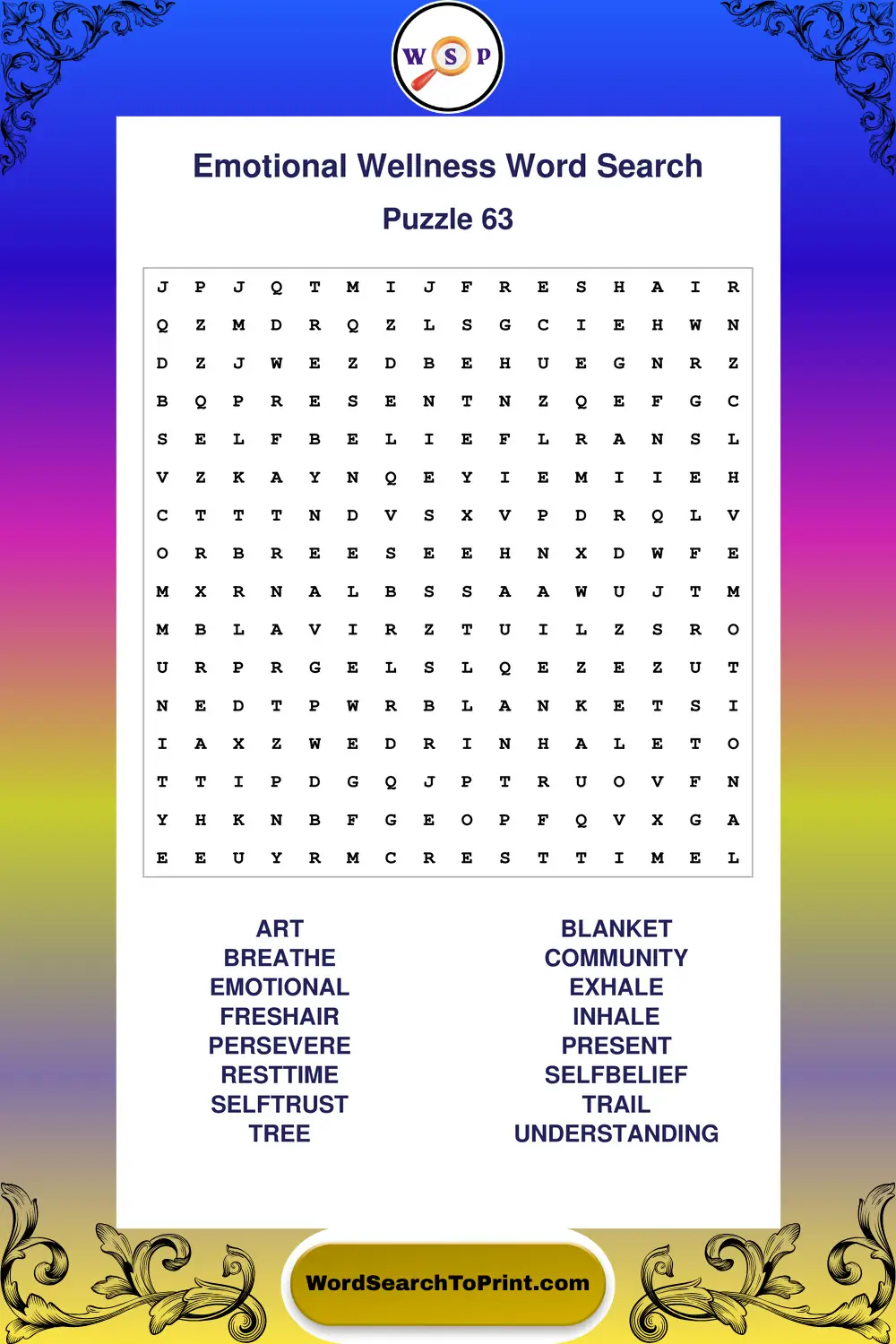 Emotional Wellness Word Search Puzzle 63