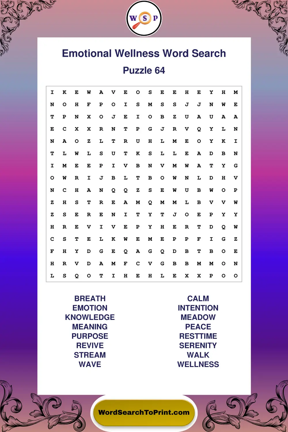 Emotional Wellness Word Search Puzzle 64