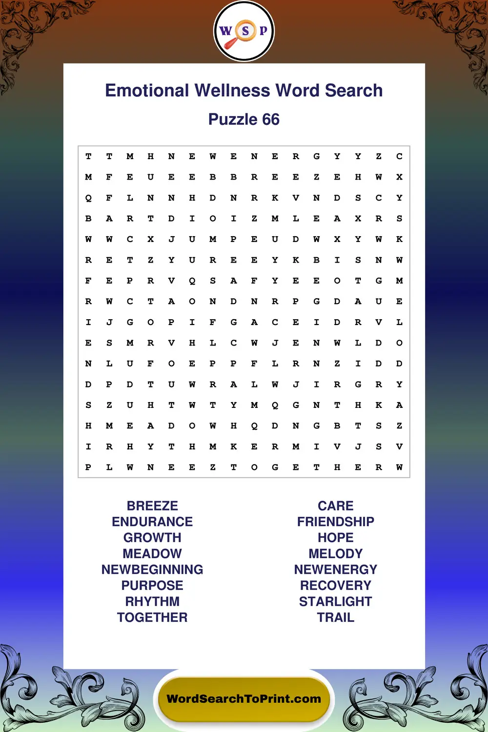 Emotional Wellness Word Search Puzzle 66