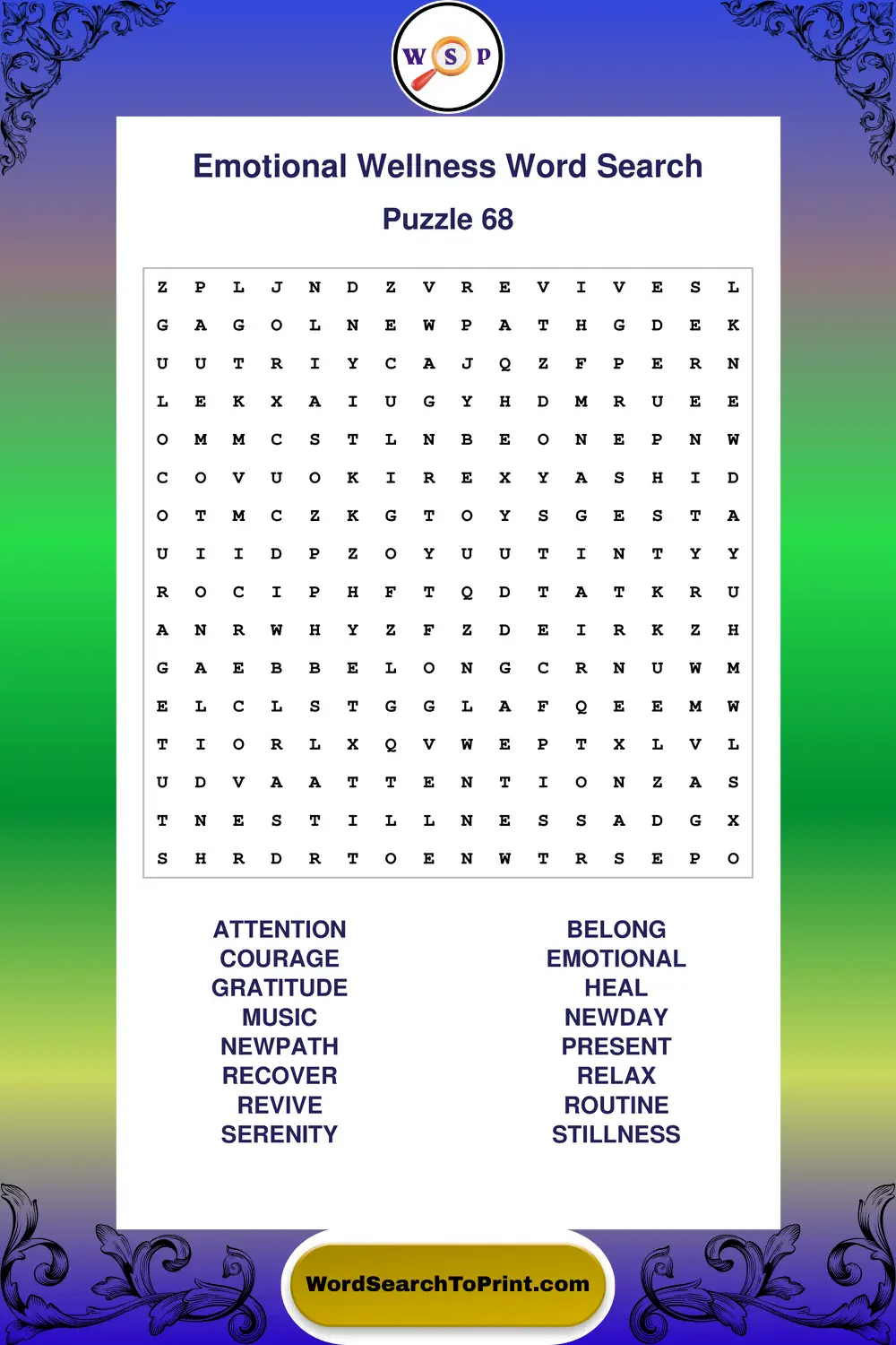 Emotional Wellness Word Search Puzzle 68