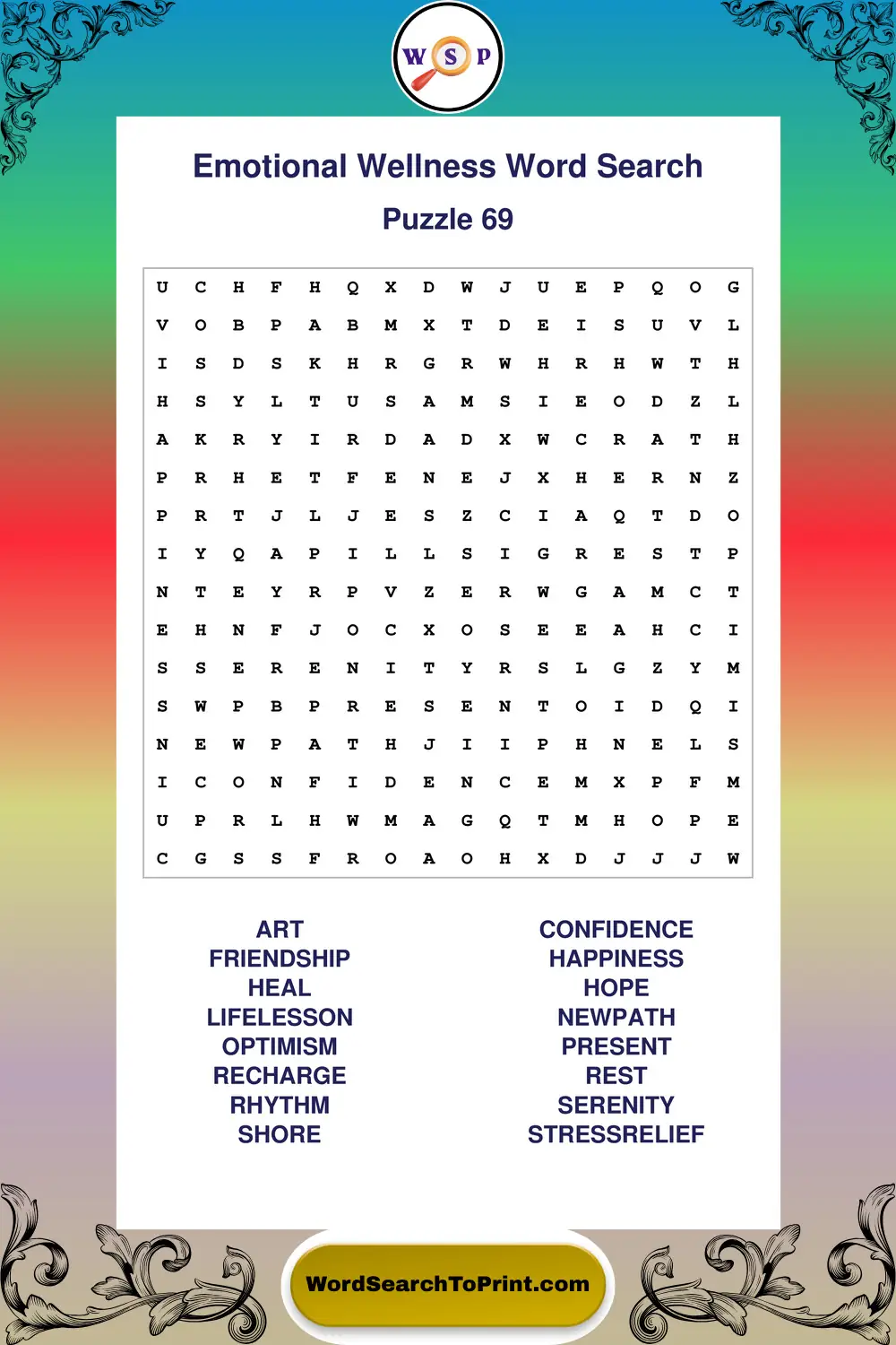 Emotional Wellness Word Search Puzzle 69