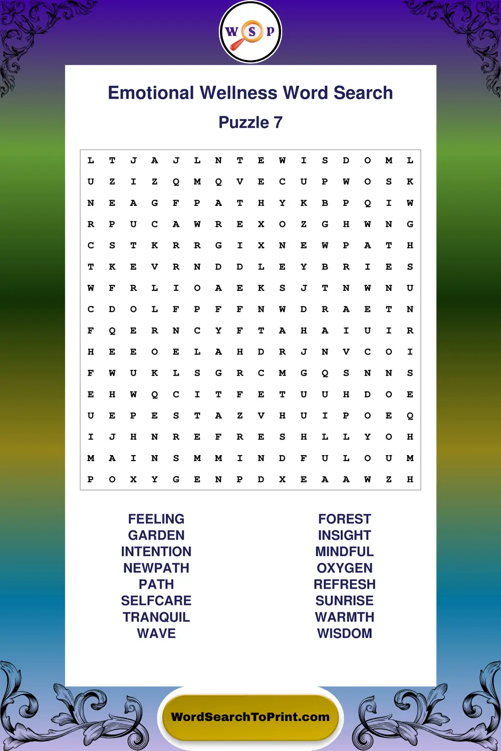 Emotional Wellness Word Search Puzzle 7