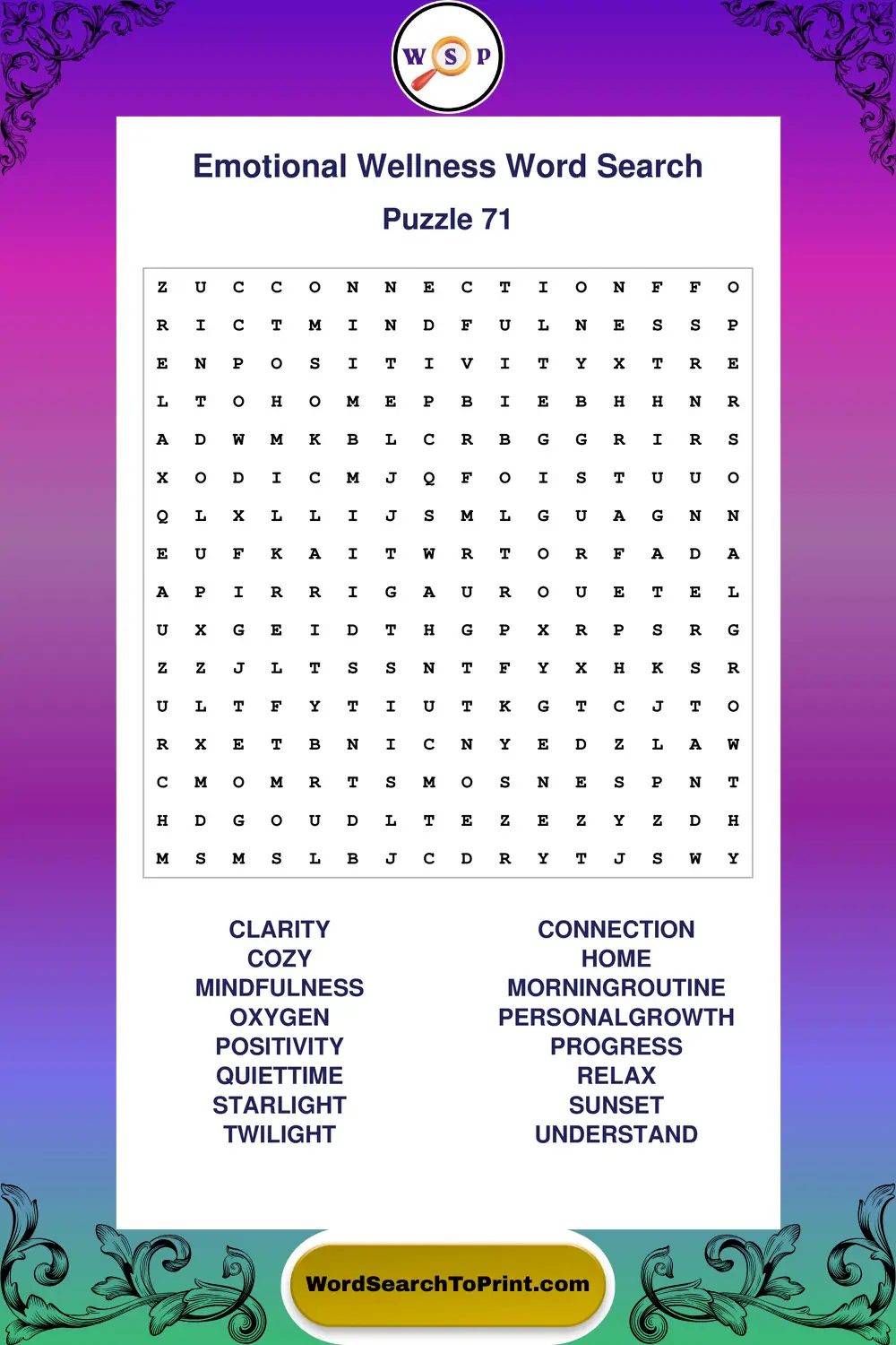 Emotional Wellness Word Search Puzzle 71