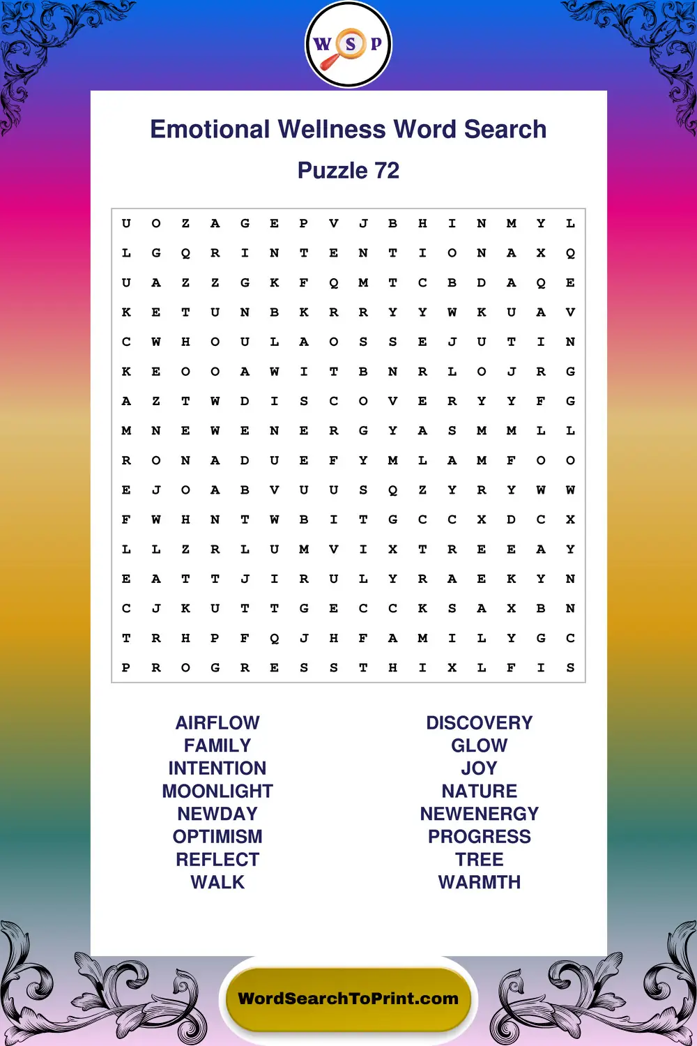 Emotional Wellness Word Search Puzzle 72