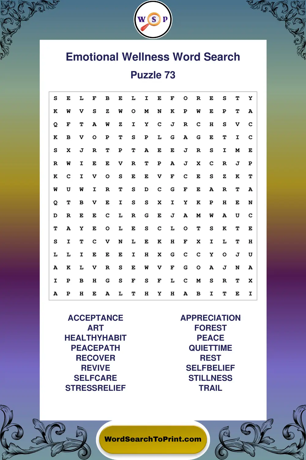 Emotional Wellness Word Search Puzzle 73