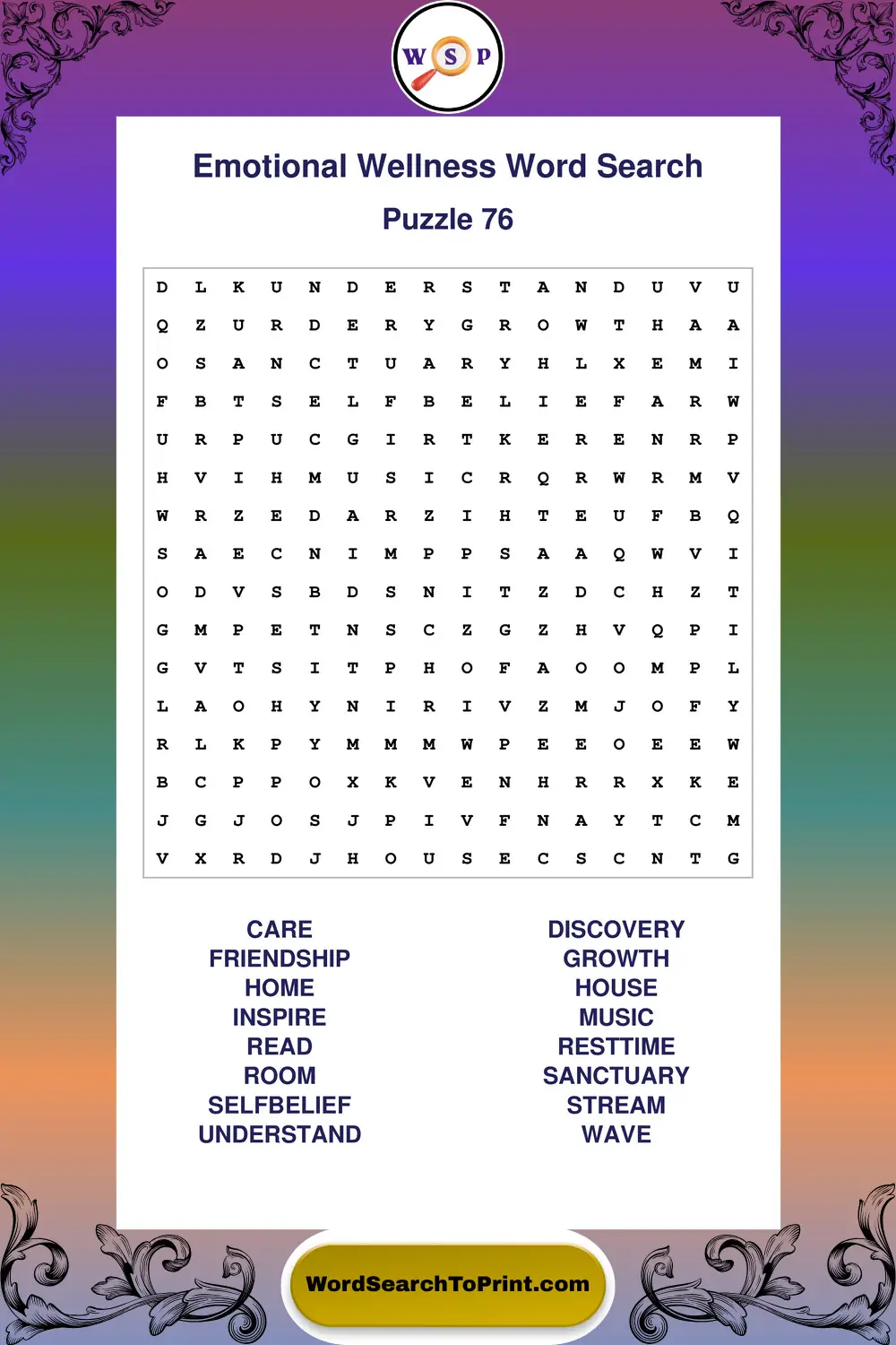 Emotional Wellness Word Search Puzzle 76