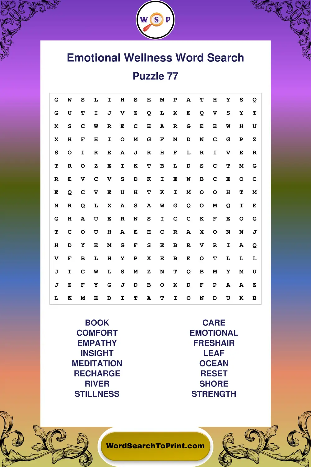 Emotional Wellness Word Search Puzzle 77