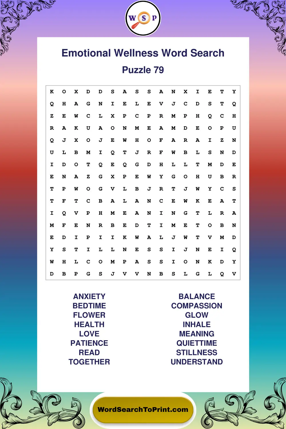 Emotional Wellness Word Search Puzzle 79