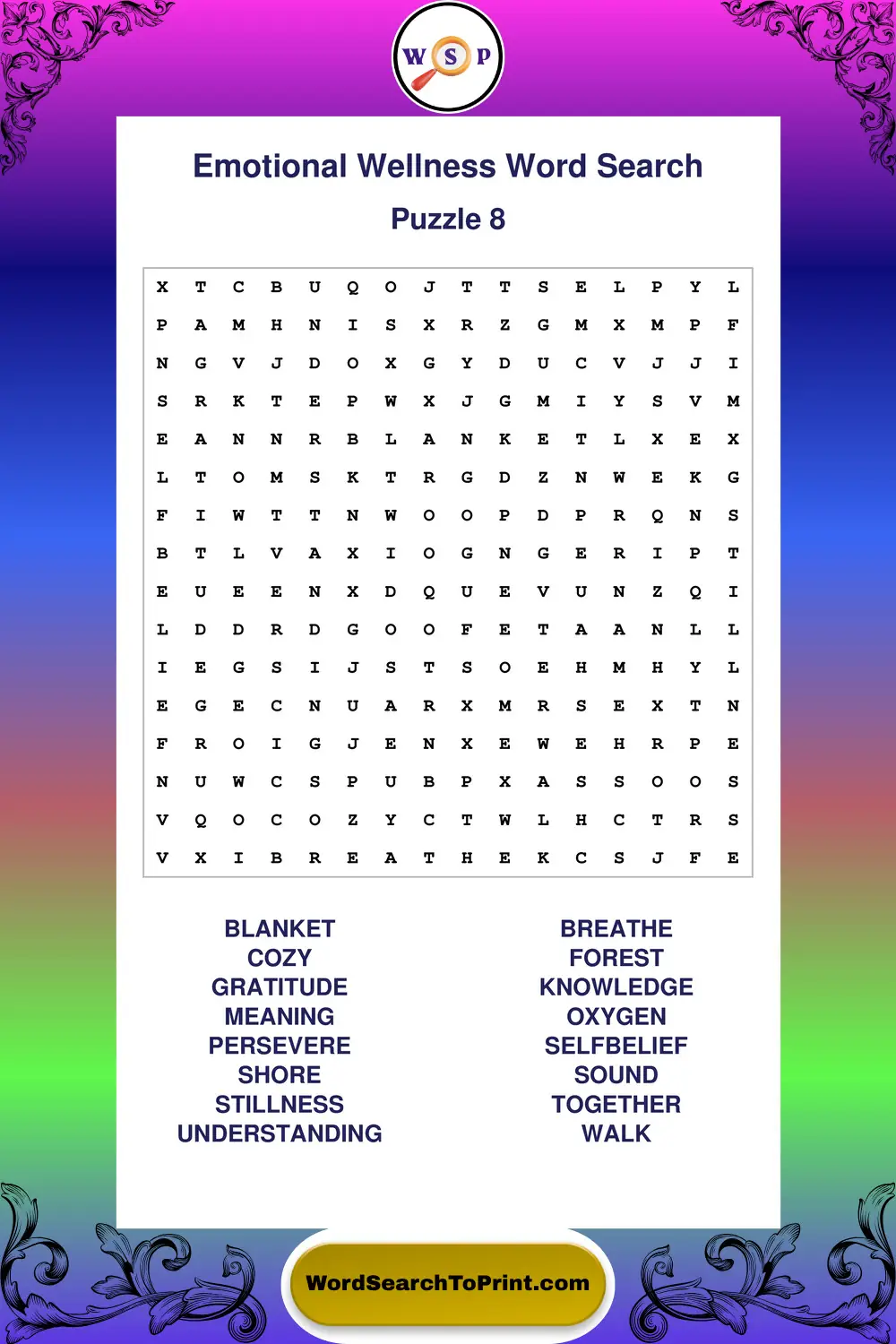 Emotional Wellness Word Search Puzzle 8