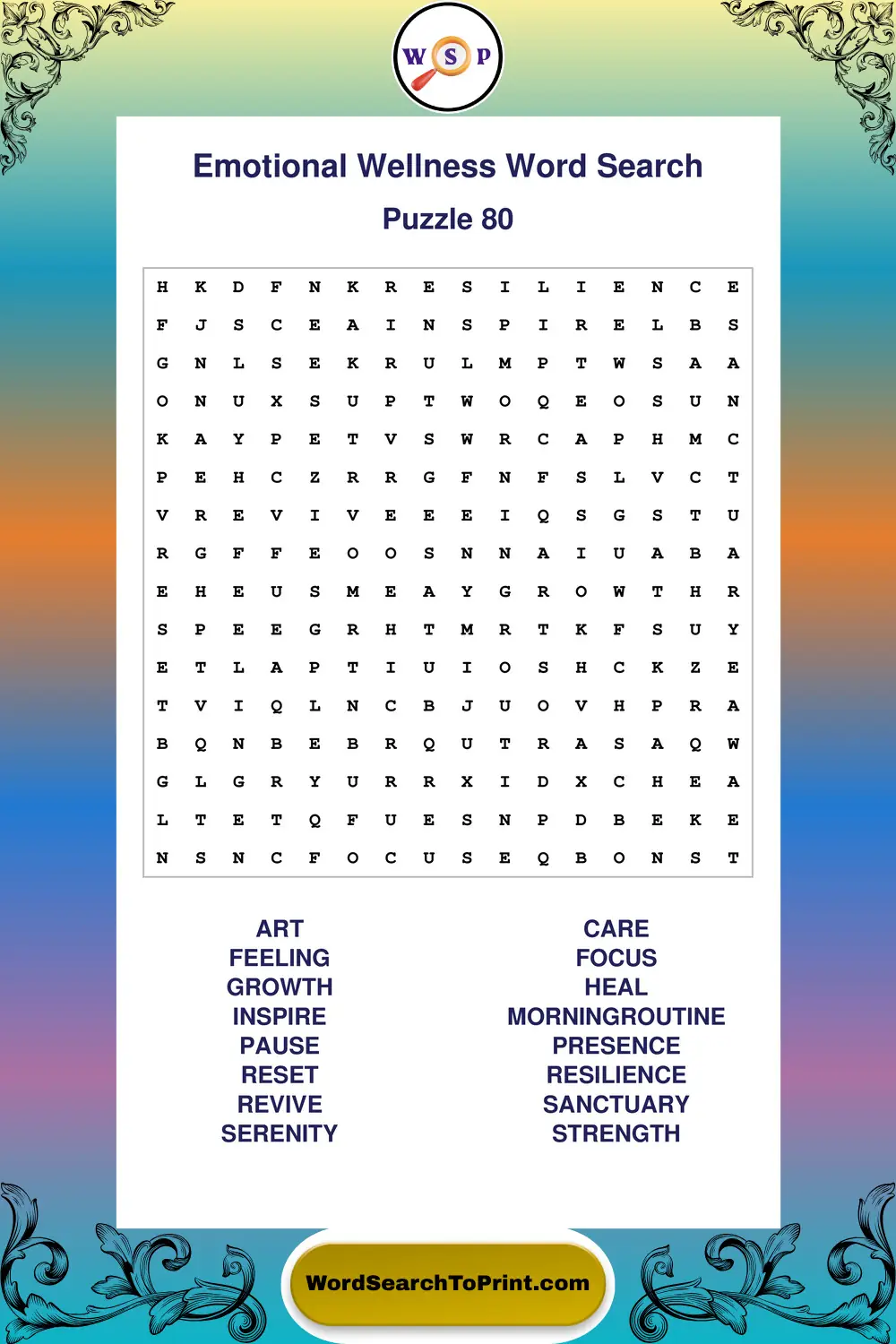Emotional Wellness Word Search Puzzle 80