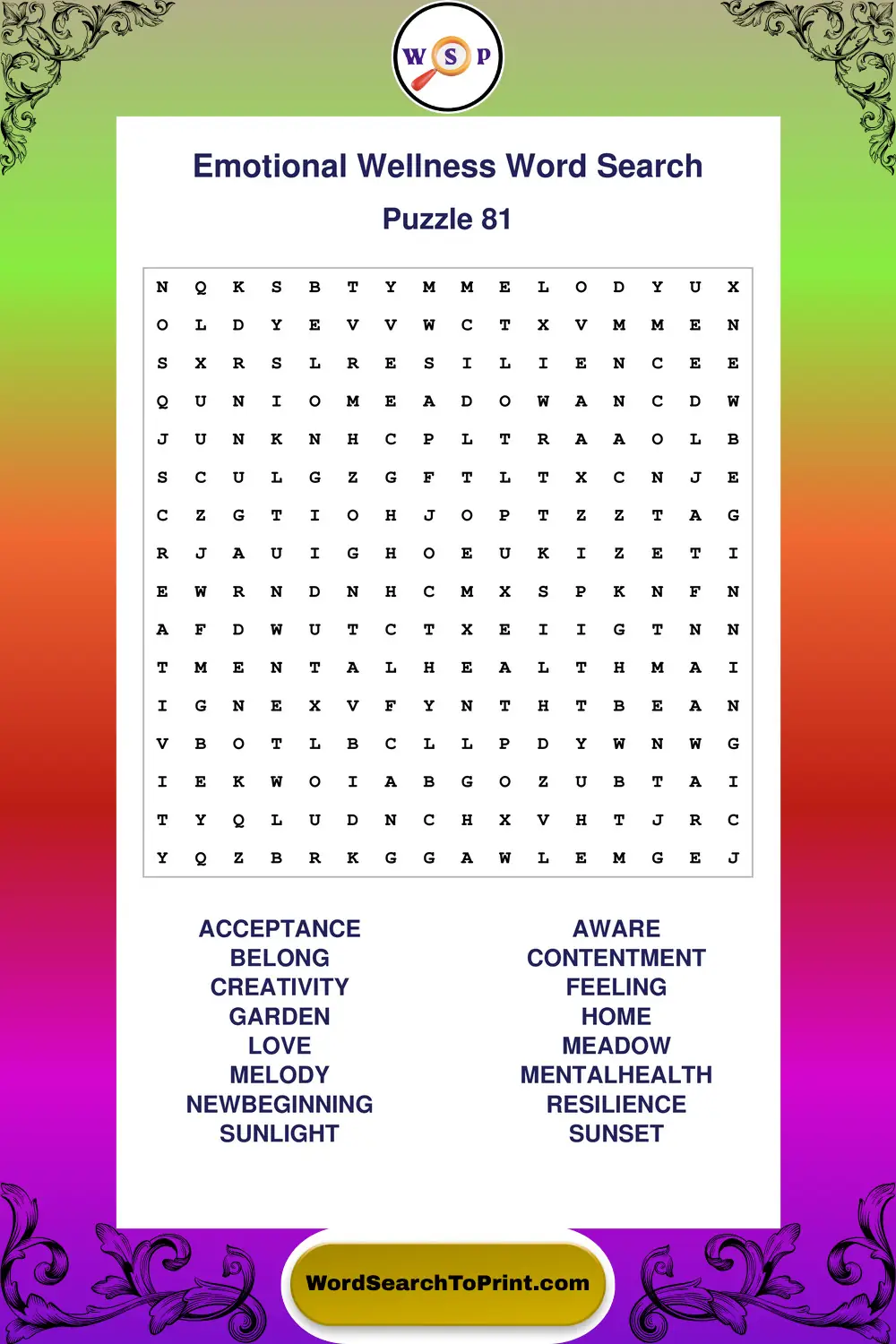 Emotional Wellness Word Search Puzzle 81