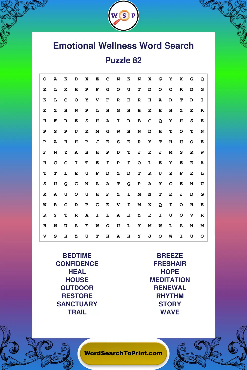 Emotional Wellness Word Search Puzzle 82
