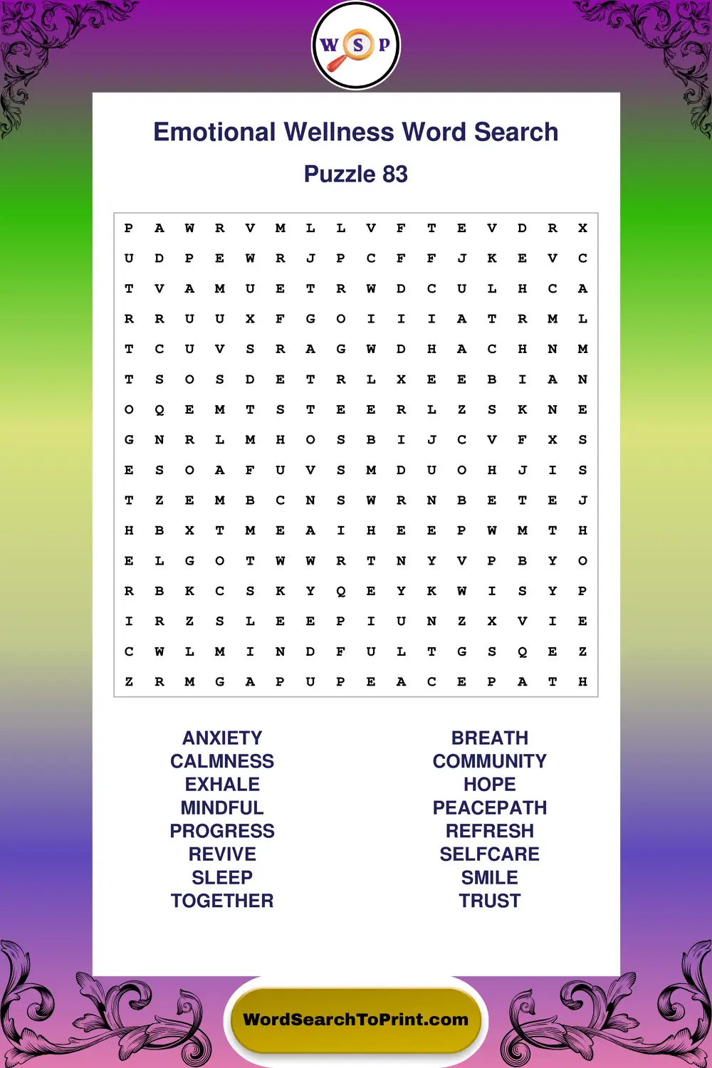 Emotional Wellness Word Search Puzzle 83