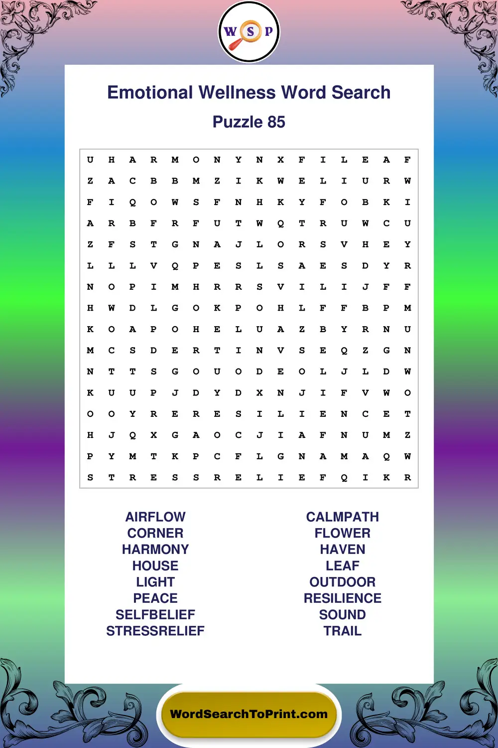 Emotional Wellness Word Search Puzzle 85
