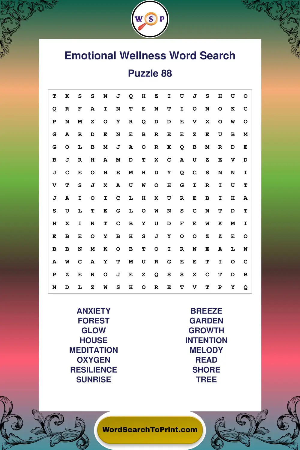 Emotional Wellness Word Search Puzzle 88