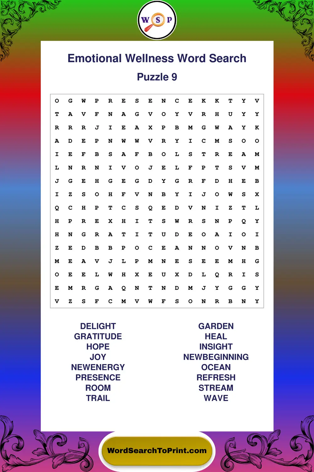 Emotional Wellness Word Search Puzzle 9