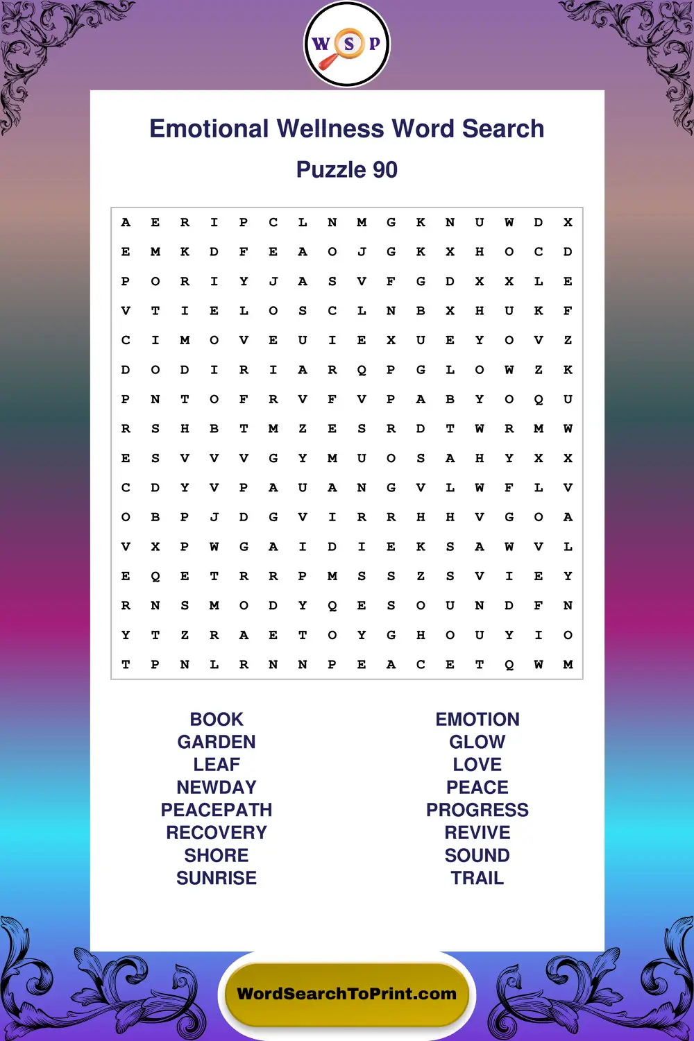 Emotional Wellness Word Search Puzzle 90