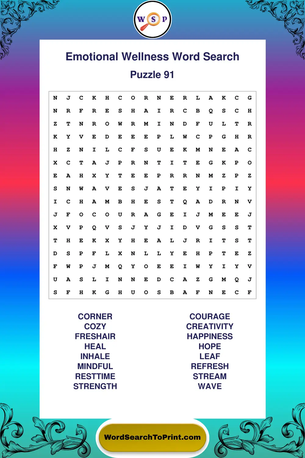 Emotional Wellness Word Search Puzzle 91