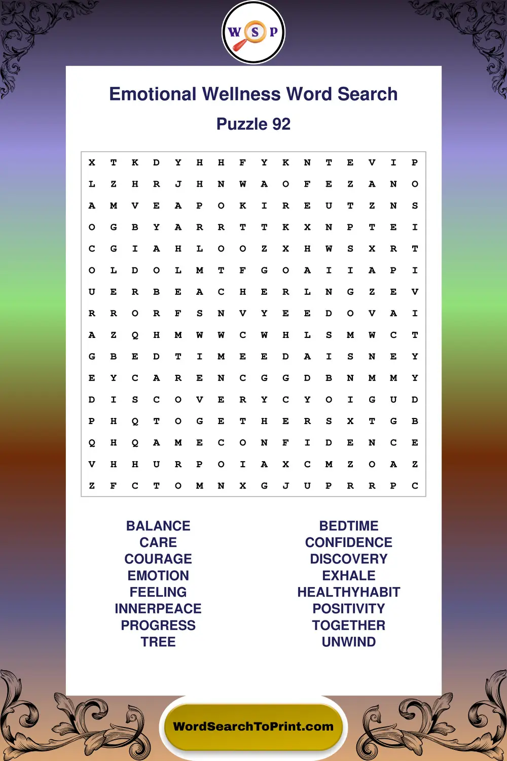 Emotional Wellness Word Search Puzzle 92