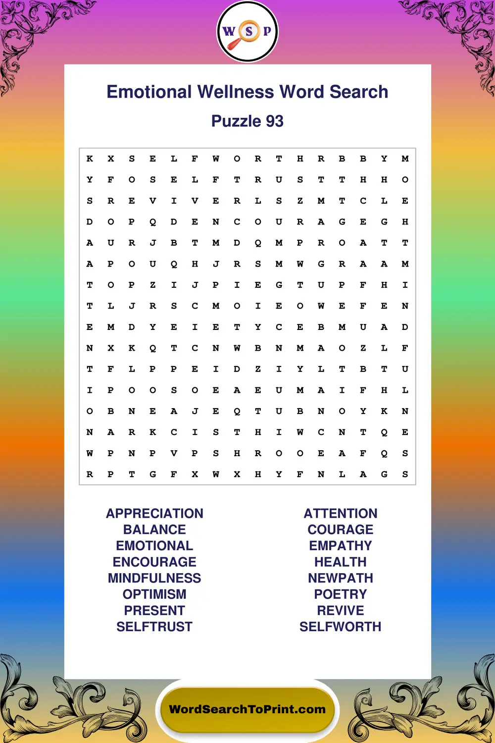Emotional Wellness Word Search Puzzle 93