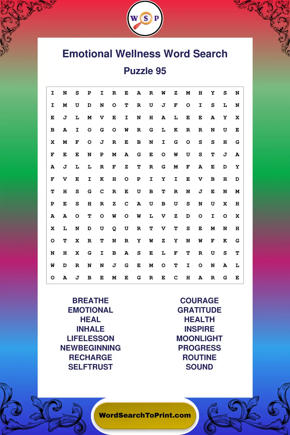 Emotional Wellness Word Search Puzzle 95