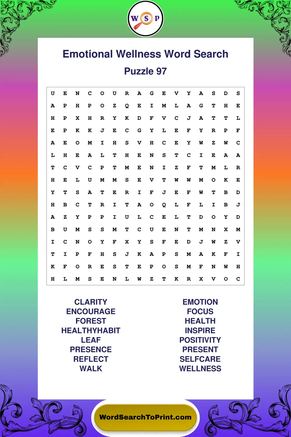 Emotional Wellness Word Search Puzzle 97