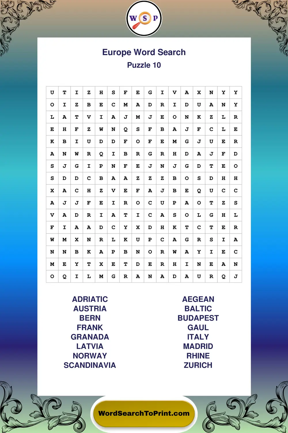 Europe Word Search Puzzle 10