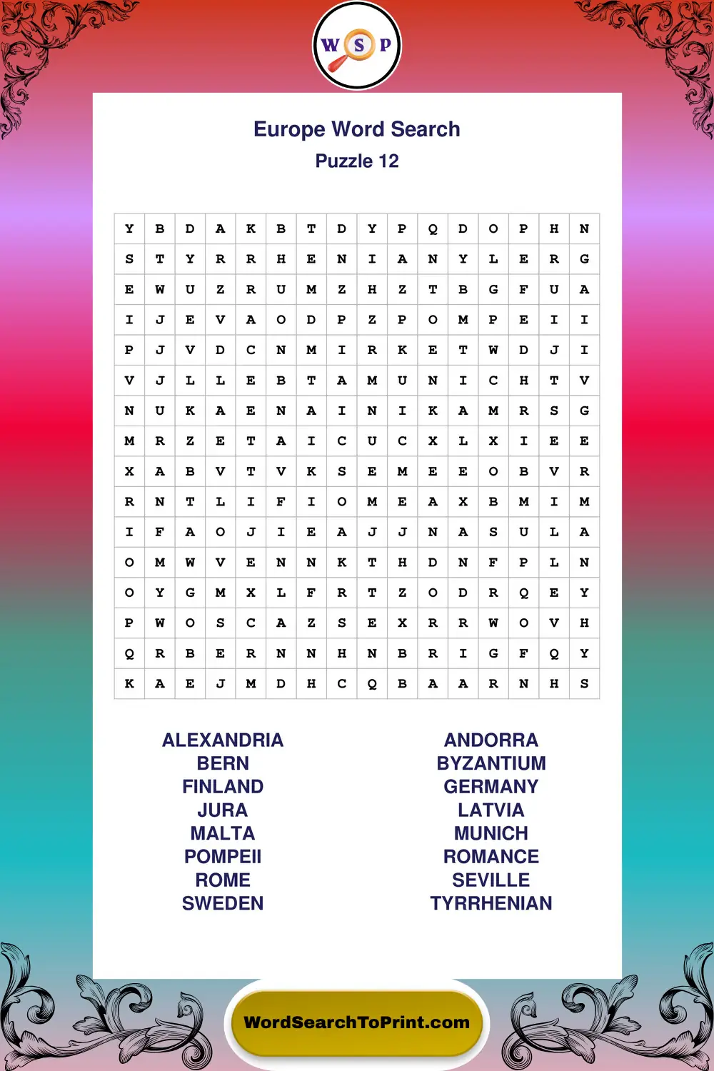 Europe Word Search Puzzle 12