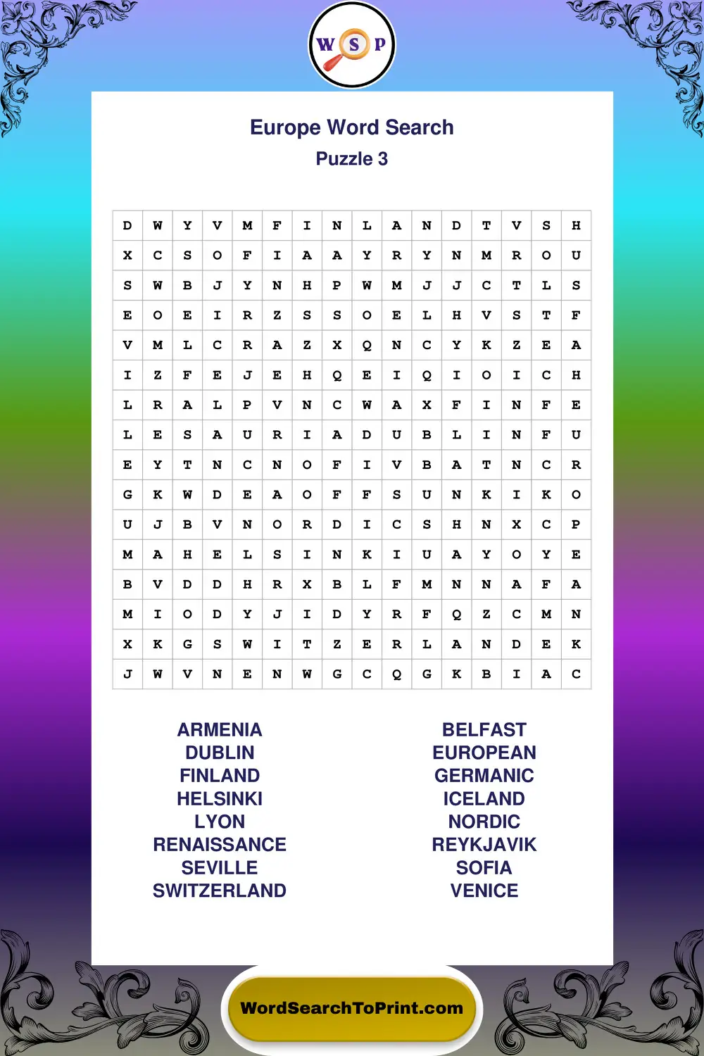 Europe Word Search Puzzle 3