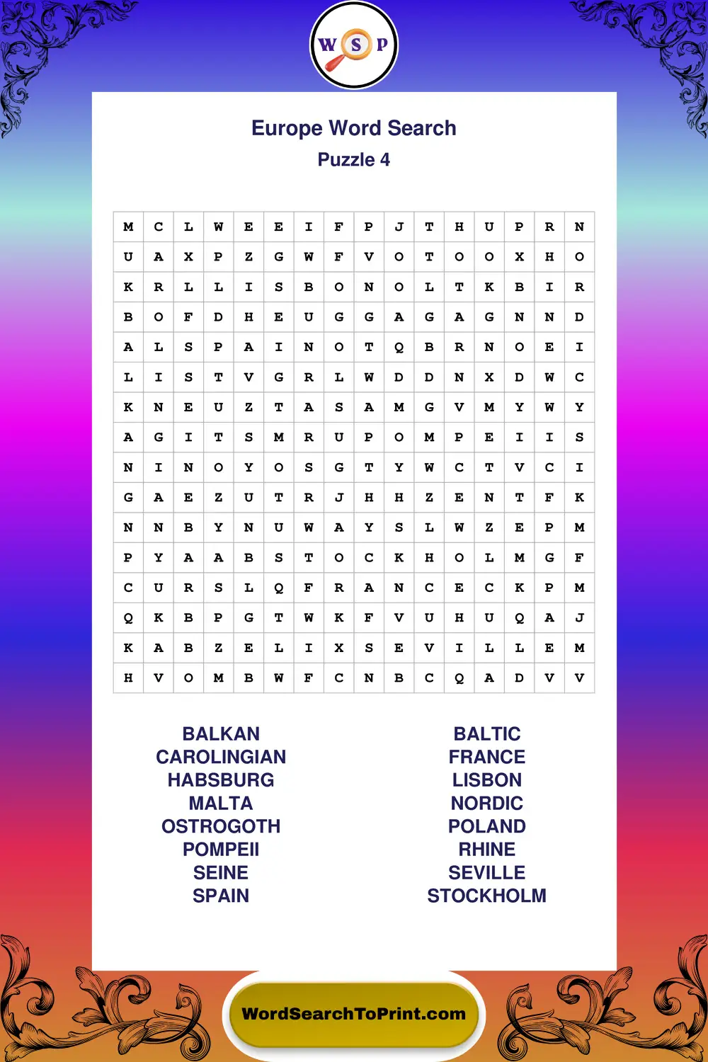 Europe Word Search Puzzle 4