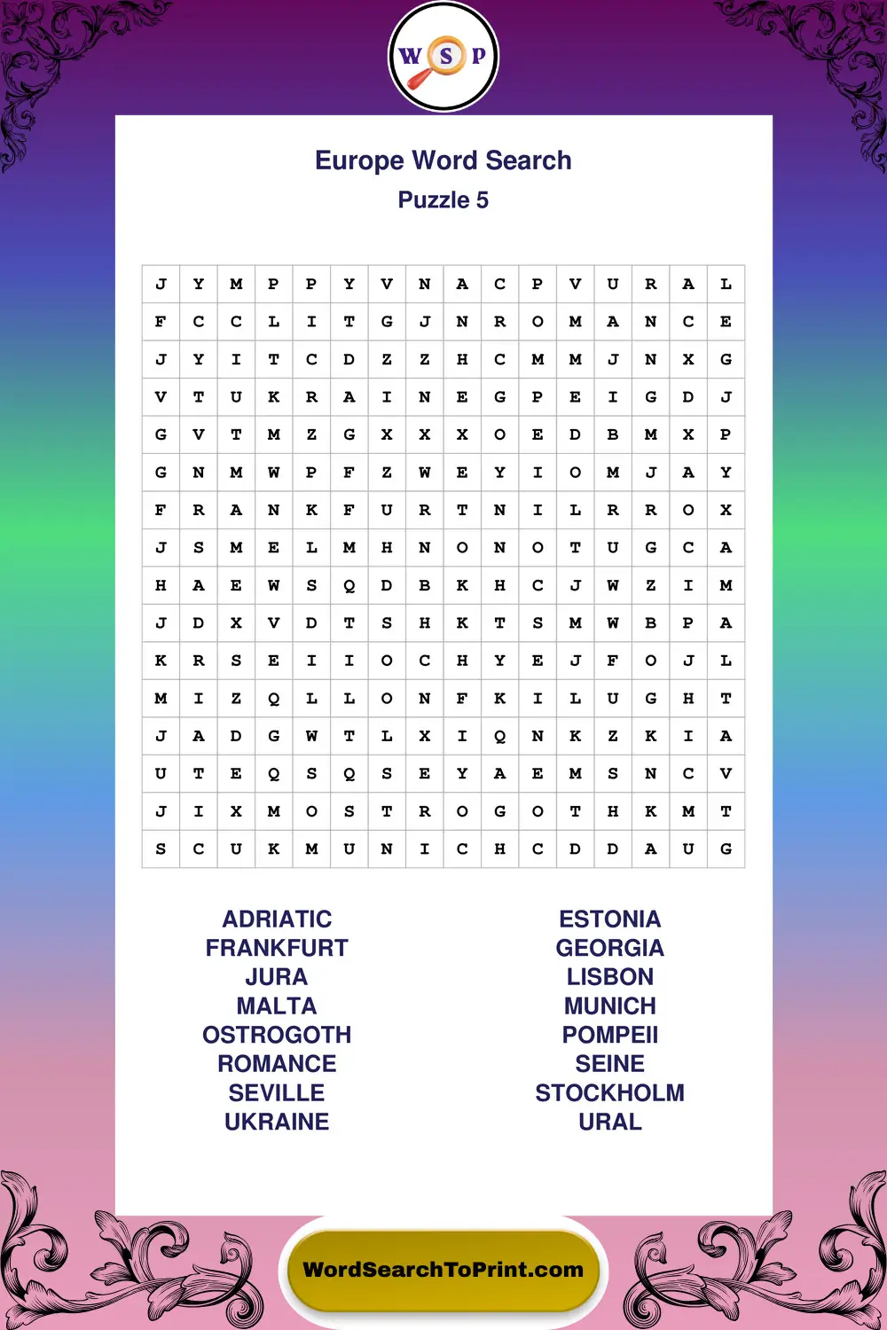 Europe Word Search Puzzle 5