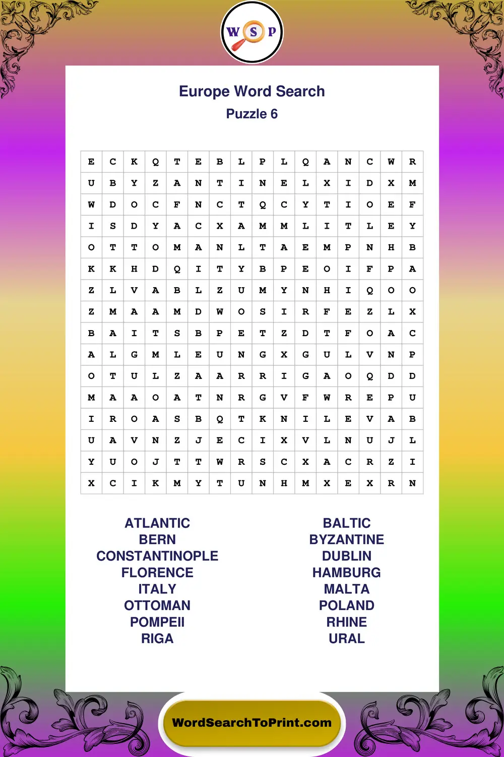 Europe Word Search Puzzle 6