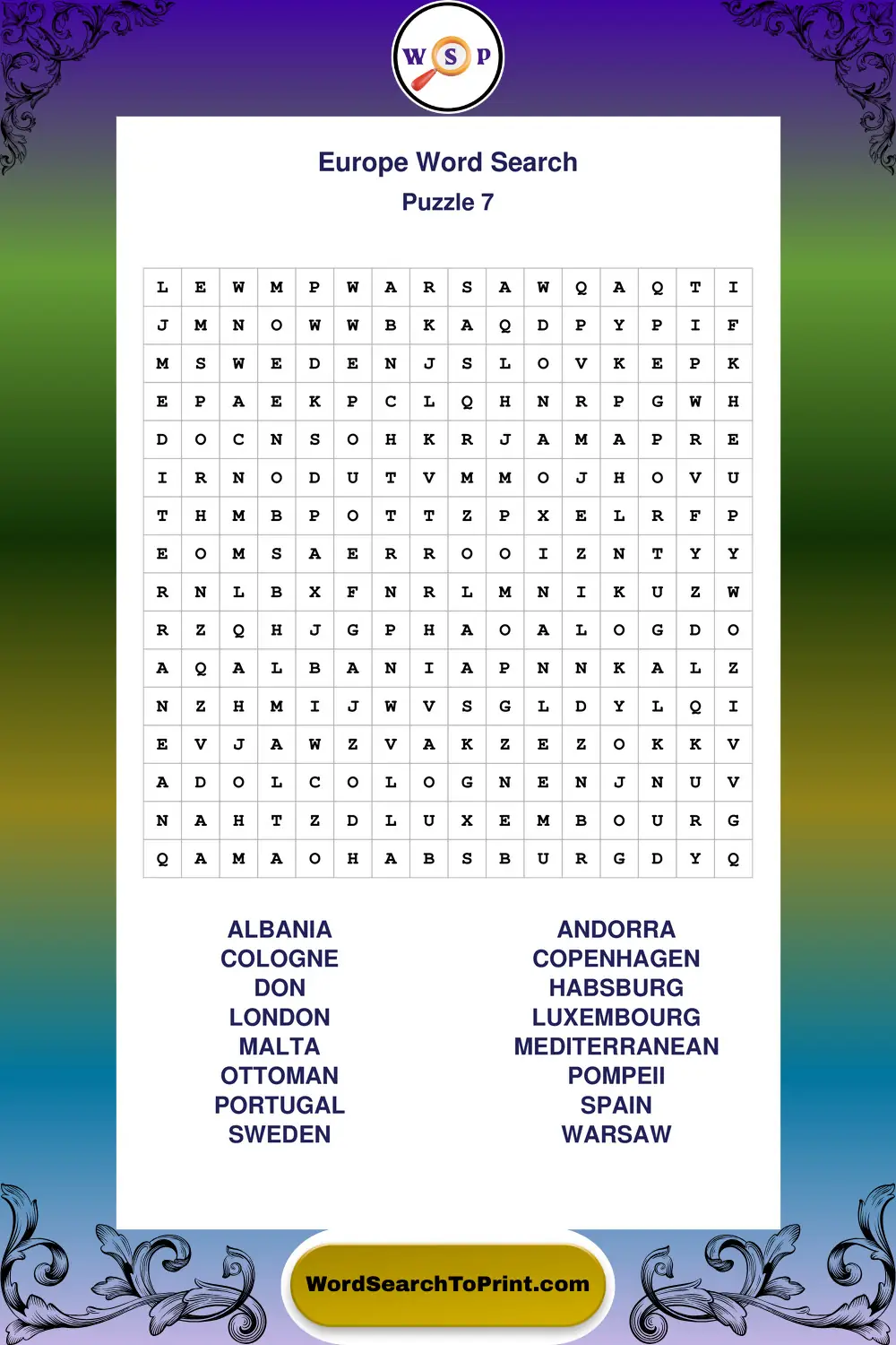 Europe Word Search Puzzle 7