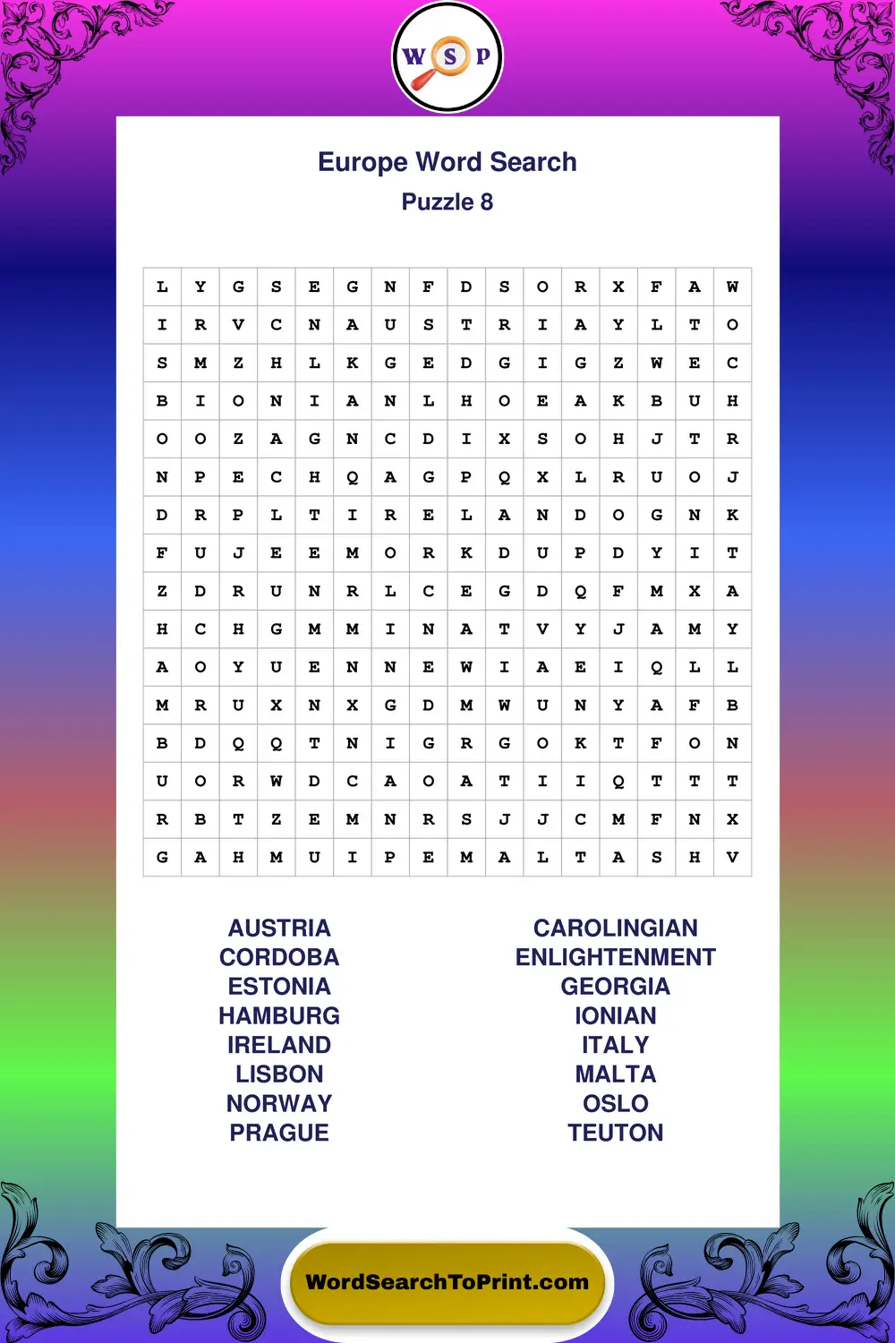 Europe Word Search Puzzle 8